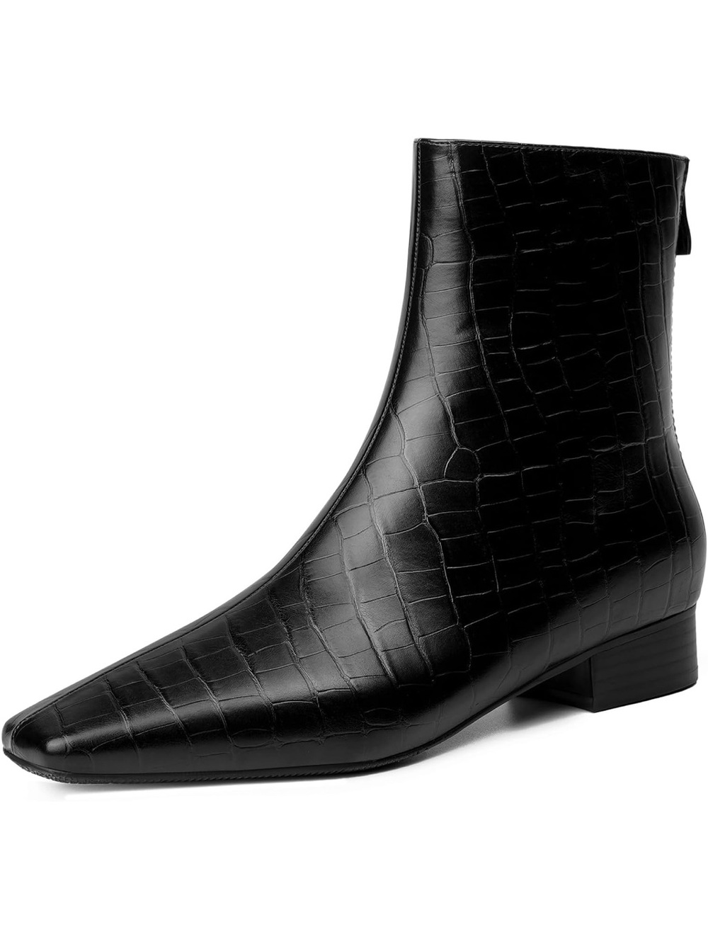 Beauty Cry Black Croc-Embossed Ankle Boots